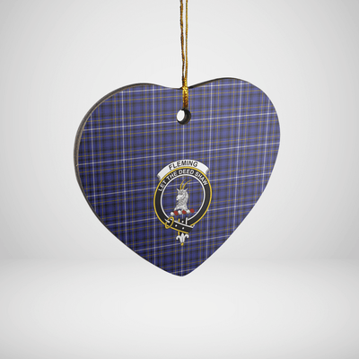 Clan Fleming Tartan Crest Heart Ceramic Ornament