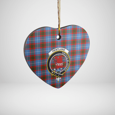 Clan Pentland (Edinburgh) Tartan Crest Heart Ceramic Ornament UP31