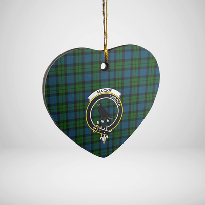 Clan MacKie Tartan Crest Heart Ceramic Ornament