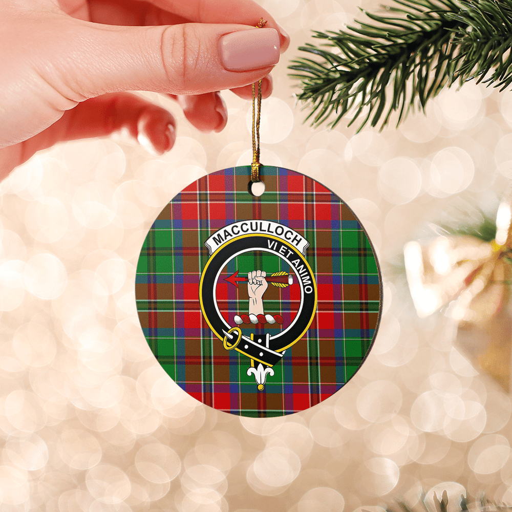 Clan MacCulloch Tartan Crest Round Ceramic Ornament WI80 MacCulloch Tartan Tartan Christmas