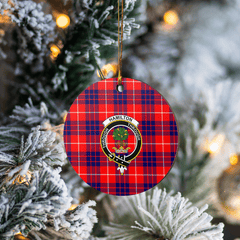 Clan Hamilton Modern Tartan Crest Round Ceramic Ornament RV44 Hamilton Modern Tartan Tartan Christmas