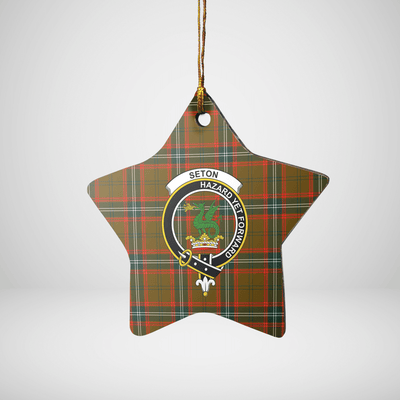Clan Seton Hunting Modern Tartan Crest Star Ceramic Ornament