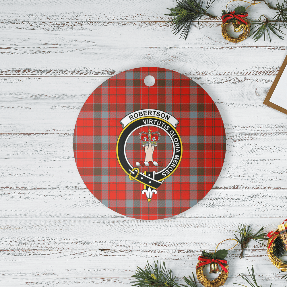 Clan Robertson Weathered Tartan Crest Round Ceramic Ornament NS67 Robertson Weathered Tartan Tartan Christmas
