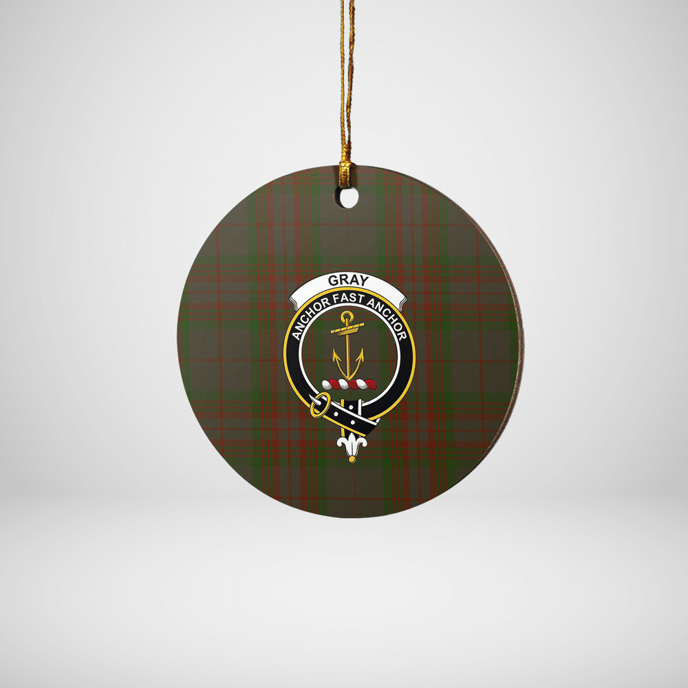 Clan Gray Tartan Crest Round Ceramic Ornament MW18 Gray Tartan Tartan Christmas