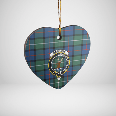 Clan Davidson of Tulloch Tartan Crest Heart Ceramic Ornament DV89