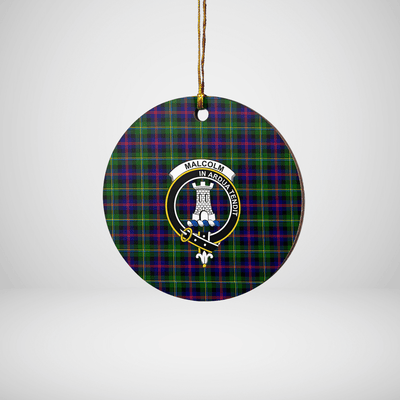 Clan Malcolm Modern Tartan Crest Round Ceramic Ornament