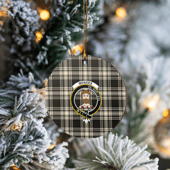 Clan Menzies Black & White Ancient Tartan Crest Round Ceramic Ornament DR46 Menzies Black & White Ancient Tartan Tartan Christmas