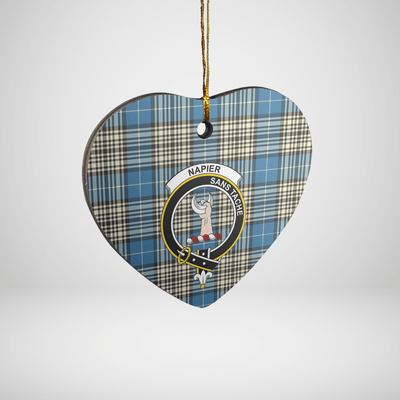 Clan Napier Ancient Tartan Crest Heart Ceramic Ornament