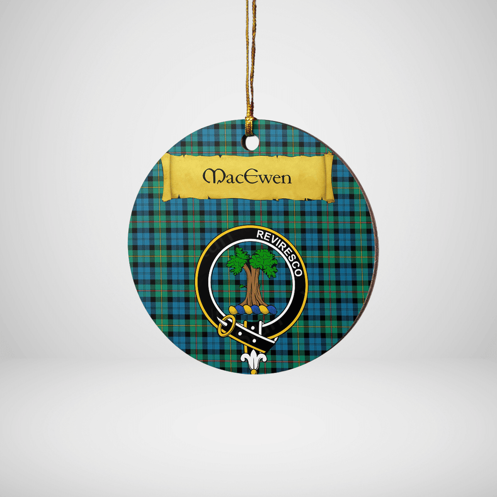 Clan MacEwen Ancient Tartan Crest Round Ceramic Ornament CR32 MacEwen Ancient Tartan Tartan Christmas