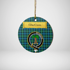 Clan MacEwen Ancient Tartan Crest Round Ceramic Ornament CR32 MacEwen Ancient Tartan Tartan Christmas