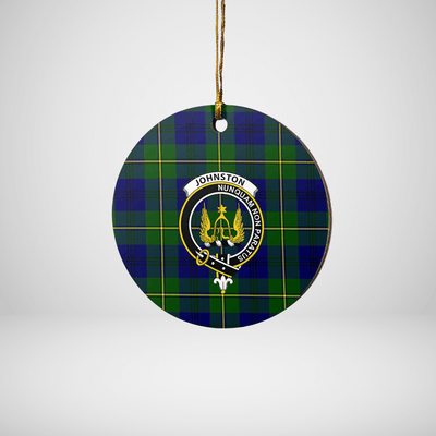 Clan Johnston Modern Tartan Crest Round Ceramic Ornament CR46