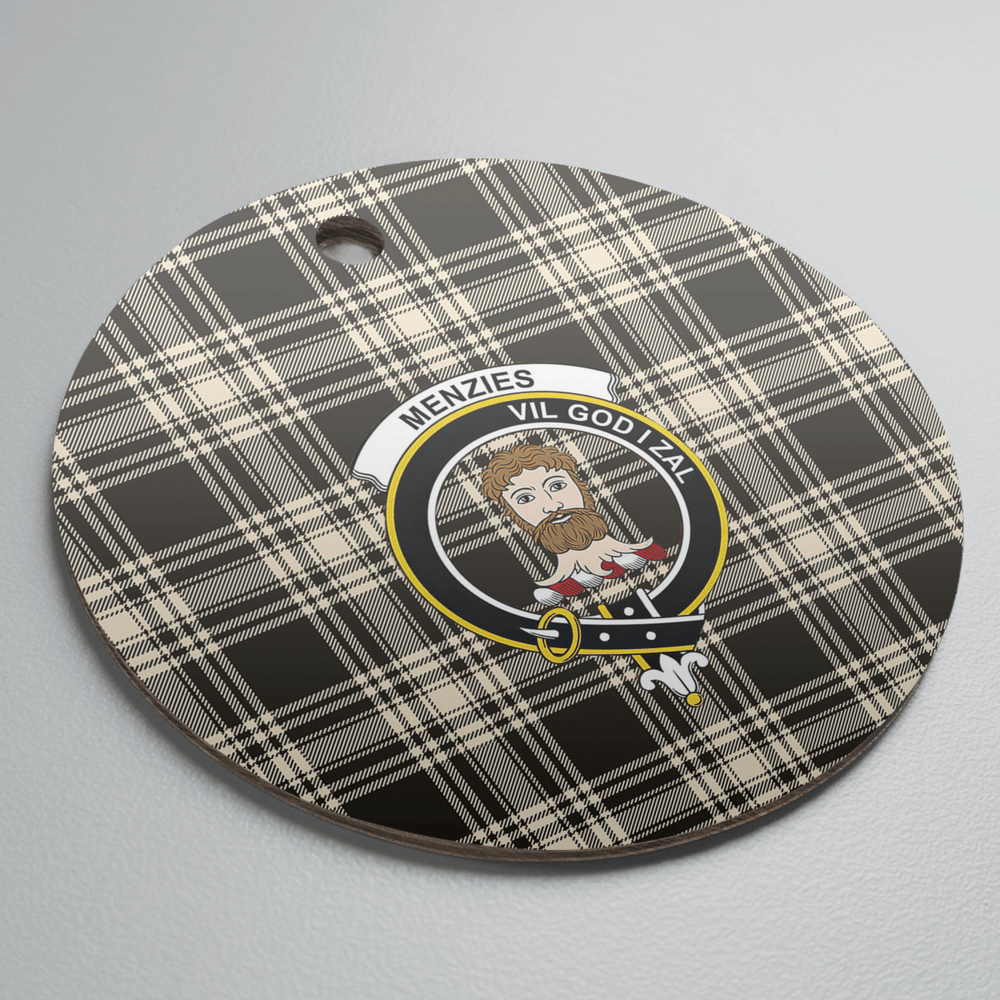 Clan Menzies Black & White Ancient Tartan Crest Round Ceramic Ornament DR46 Menzies Black & White Ancient Tartan Tartan Christmas
