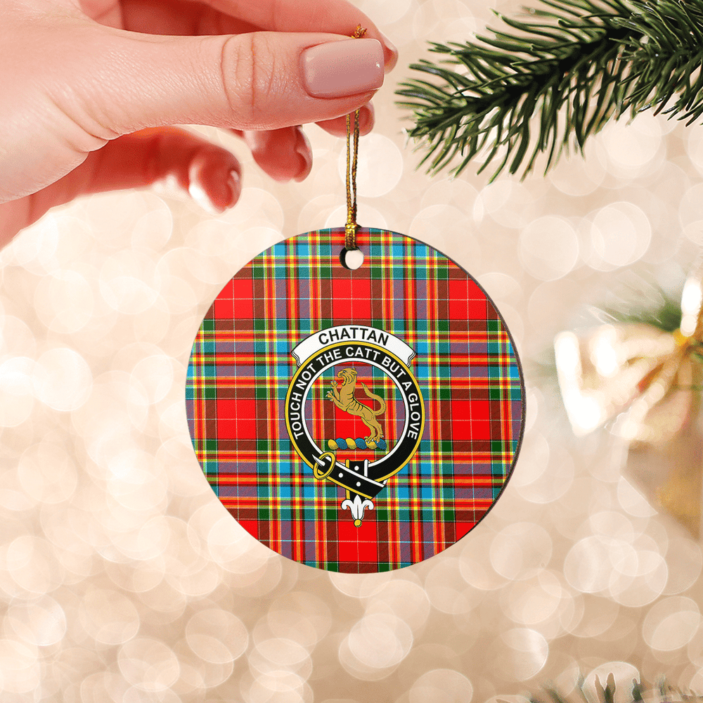 Clan Chattan Tartan Crest Round Ceramic Ornament YQ27 Chattan Tartan Tartan Christmas