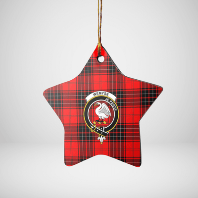 Clan Wemyss Modern Tartan Crest Star Ceramic Ornament