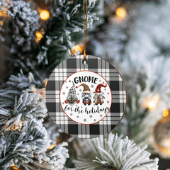 Clan MacFarlane Black & White Ancient Tartan Tartan Crest Gnome Round Ceramic Ornament TH21 MacFarlane Black & White Ancient Tartan Tartan Christmas