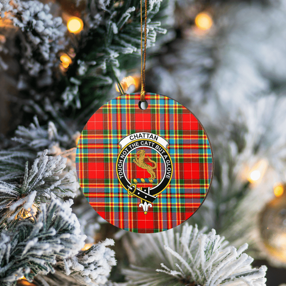 Clan Chattan Tartan Crest Round Ceramic Ornament YQ27 Chattan Tartan Tartan Christmas