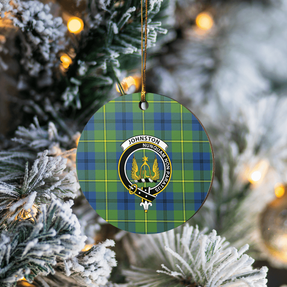 Clan Johnston Ancient Tartan Crest Round Ceramic Ornament DS47 Johnston Ancient Tartan Tartan Christmas