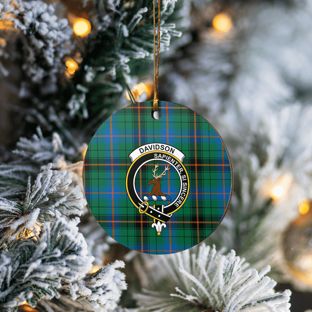 Clan Davidson Ancient Tartan Crest Round Ceramic Ornament VE50 Davidson Ancient Tartan Tartan Christmas