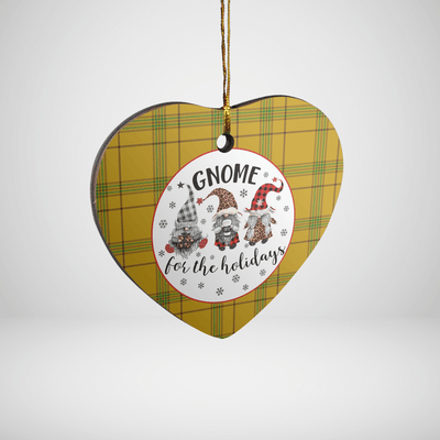 Clan Houston Tartan Tartan Crest Gnome Heart Ceramic Ornament