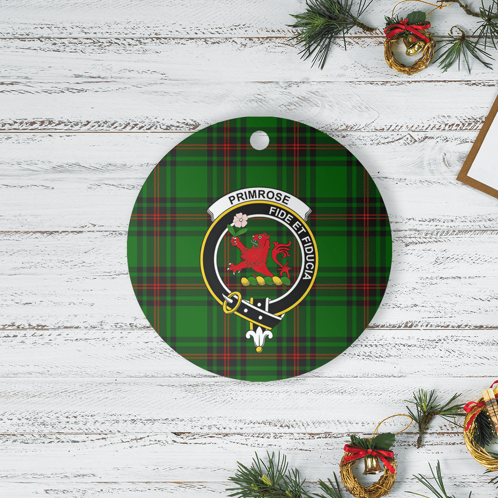 Clan Primrose (Fife) Tartan Crest Round Ceramic Ornament WY67 Primrose (Fife) Tartan Tartan Christmas