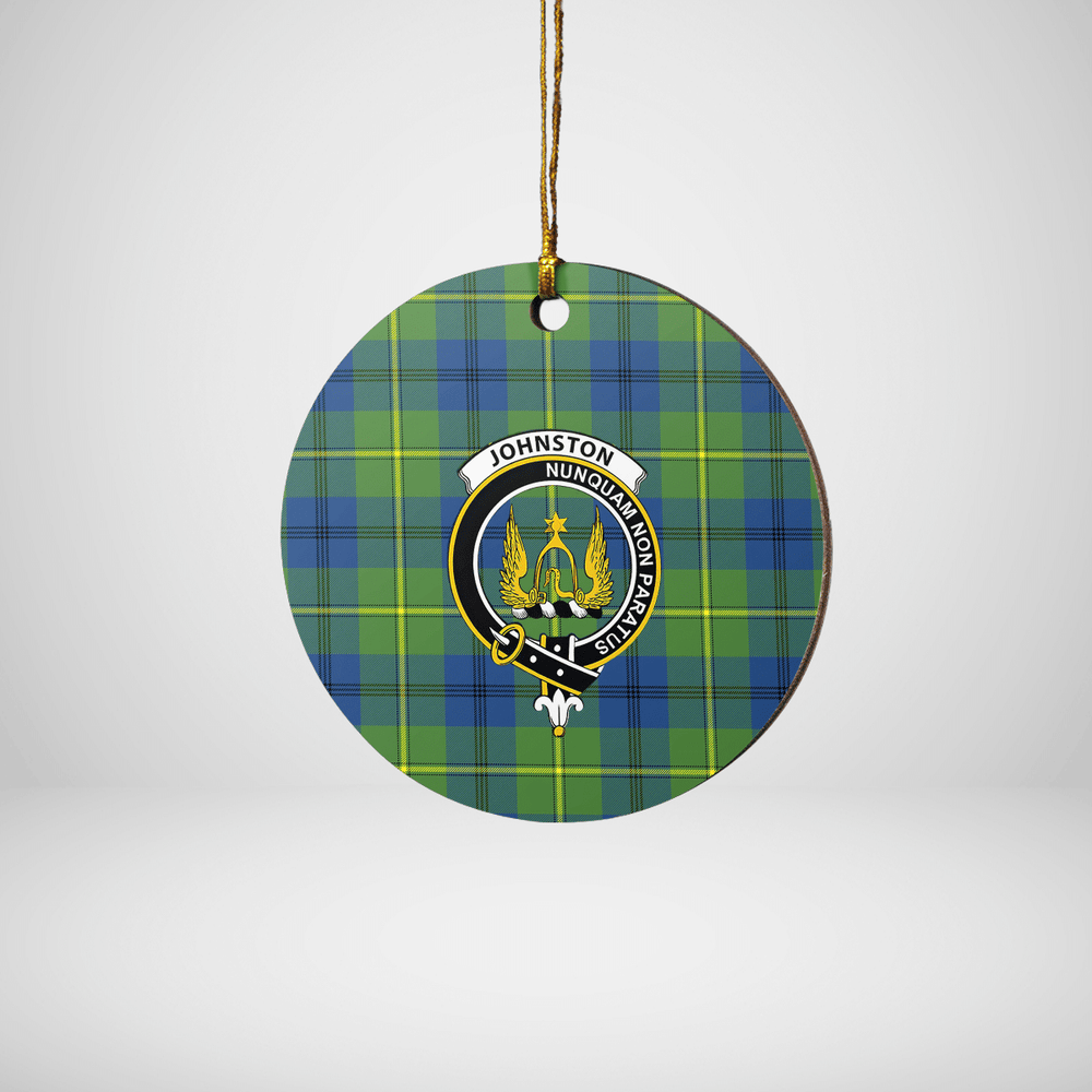 Clan Johnston Ancient Tartan Crest Round Ceramic Ornament DS47 Johnston Ancient Tartan Tartan Christmas