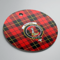 Clan Wallace Hunting Red Tartan Crest Round Ceramic Ornament KM84 Wallace Hunting Red Tartan Tartan Christmas
