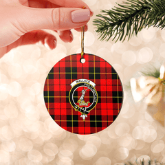 Clan Wallace Hunting Red Tartan Crest Round Ceramic Ornament KM84 Wallace Hunting Red Tartan Tartan Christmas