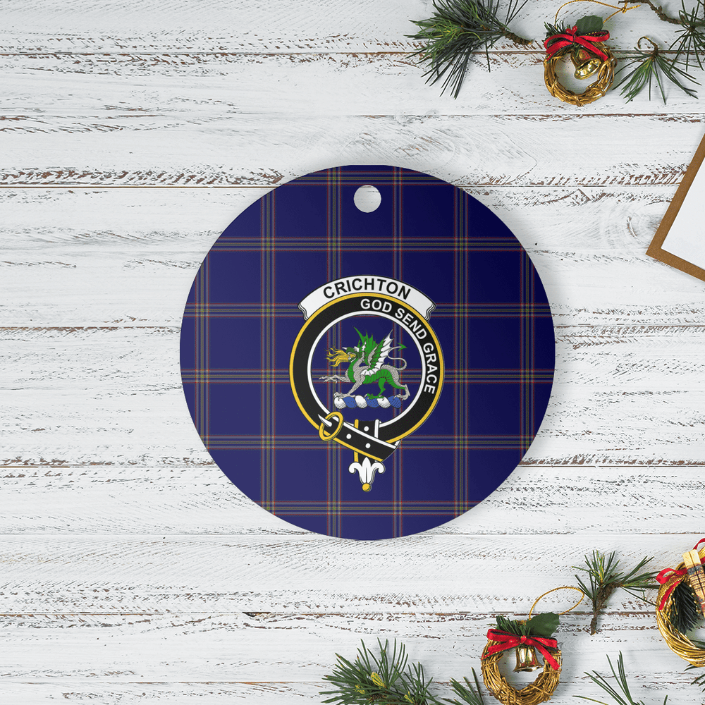 Clan Crichton Tartan Crest Round Ceramic Ornament DC29 Crichton Tartan Tartan Christmas