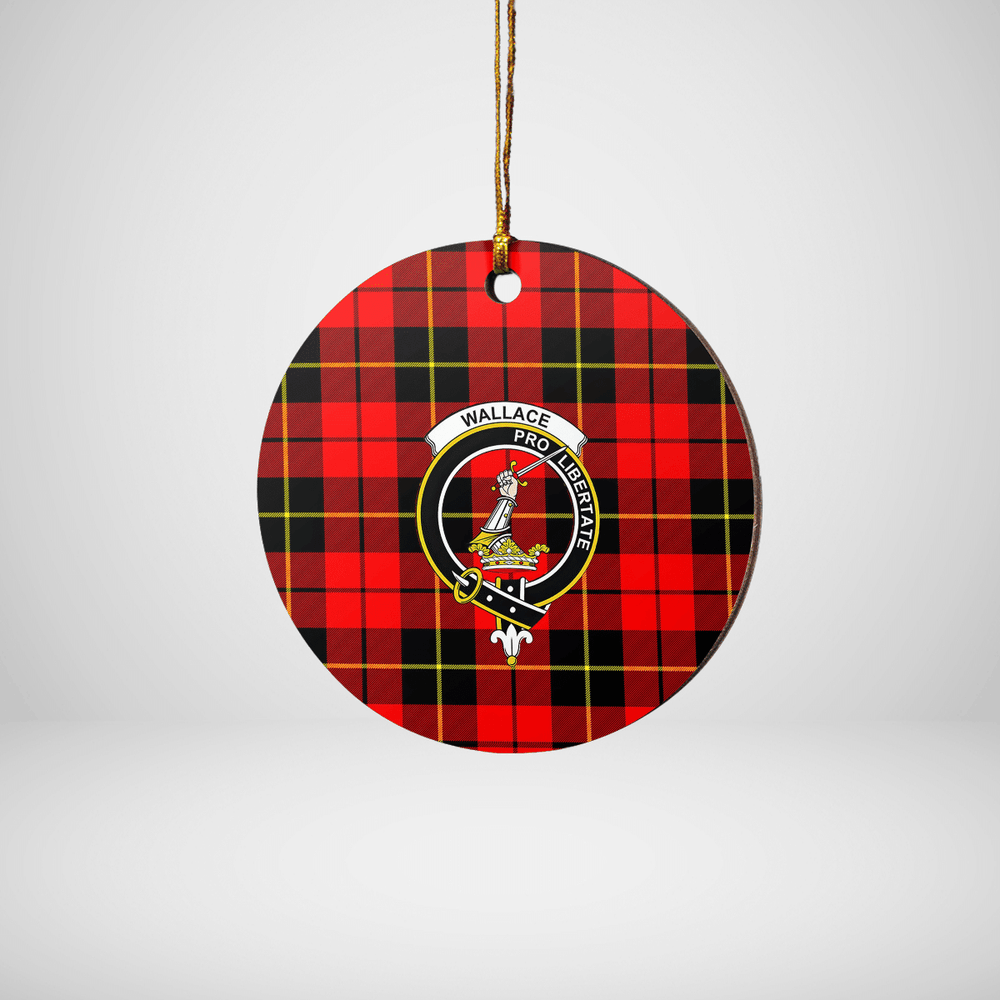 Clan Wallace Hunting Red Tartan Crest Round Ceramic Ornament KM84 Wallace Hunting Red Tartan Tartan Christmas