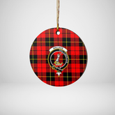Clan Wallace Hunting Red Tartan Crest Round Ceramic Ornament KM84 Wallace Hunting Red Tartan Tartan Christmas