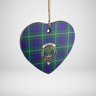 Clan Hamilton Hunting Modern Tartan Crest Heart Ceramic Ornament HD57