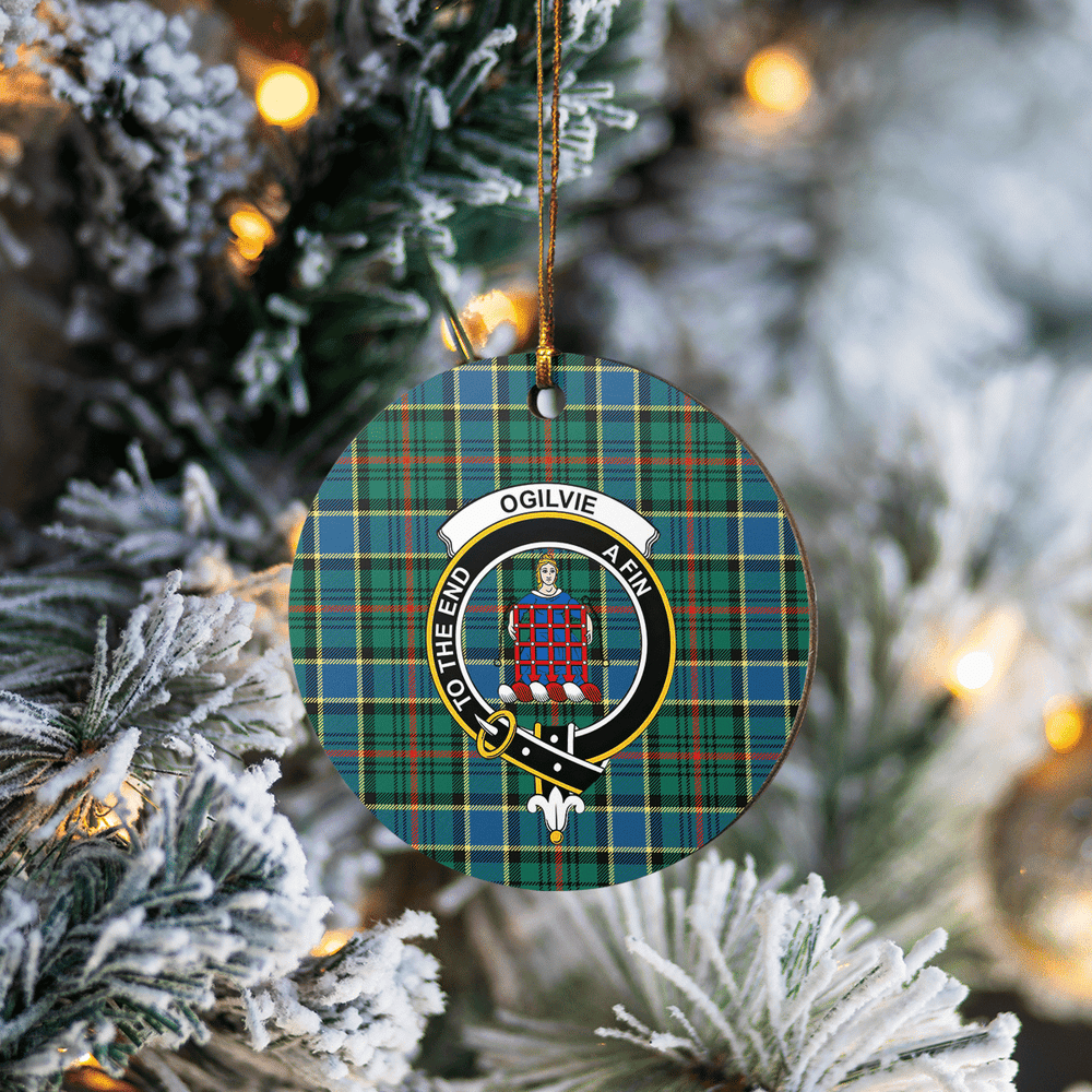Clan Ogilvie Hunting Ancient Tartan Crest Round Ceramic Ornament ZU62 Ogilvie Hunting Ancient Tartan Tartan Christmas