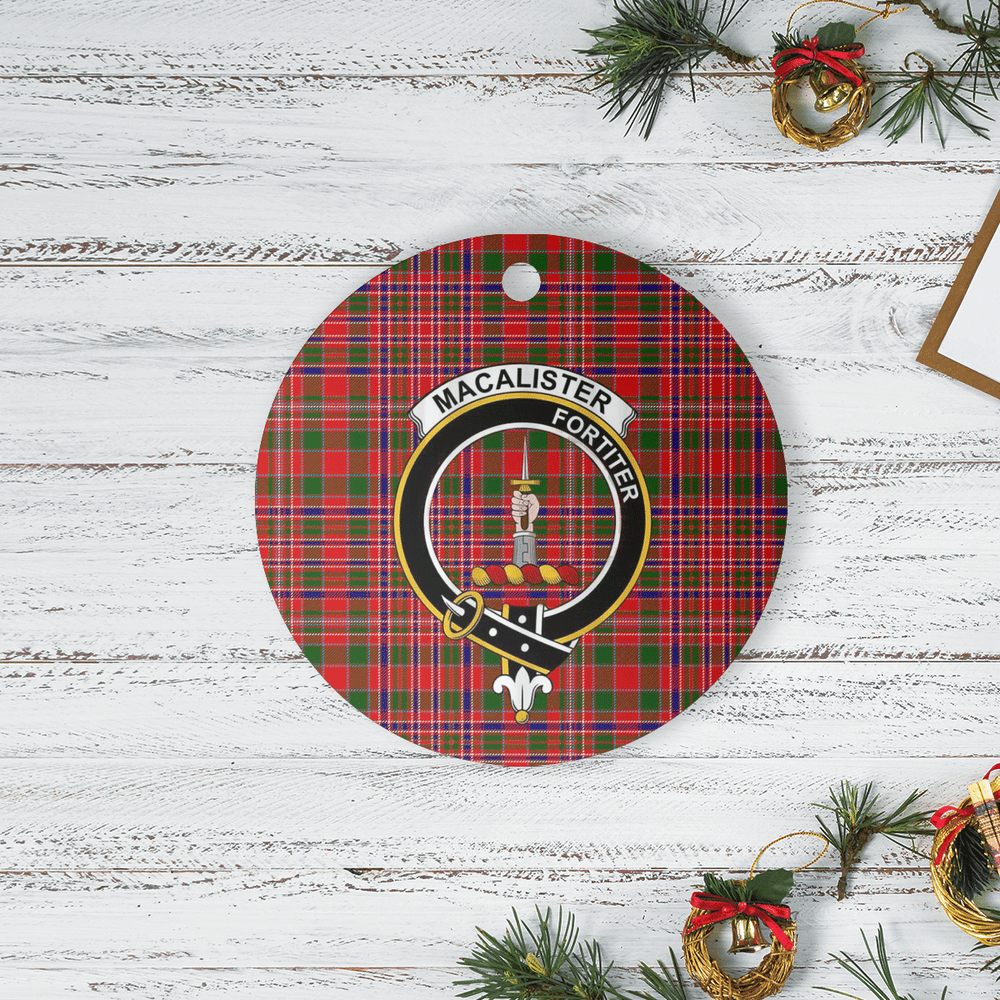 Clan MacAlister Modern Tartan Crest Round Ceramic Ornament WE37 MacAlister Modern Tartan Tartan Christmas