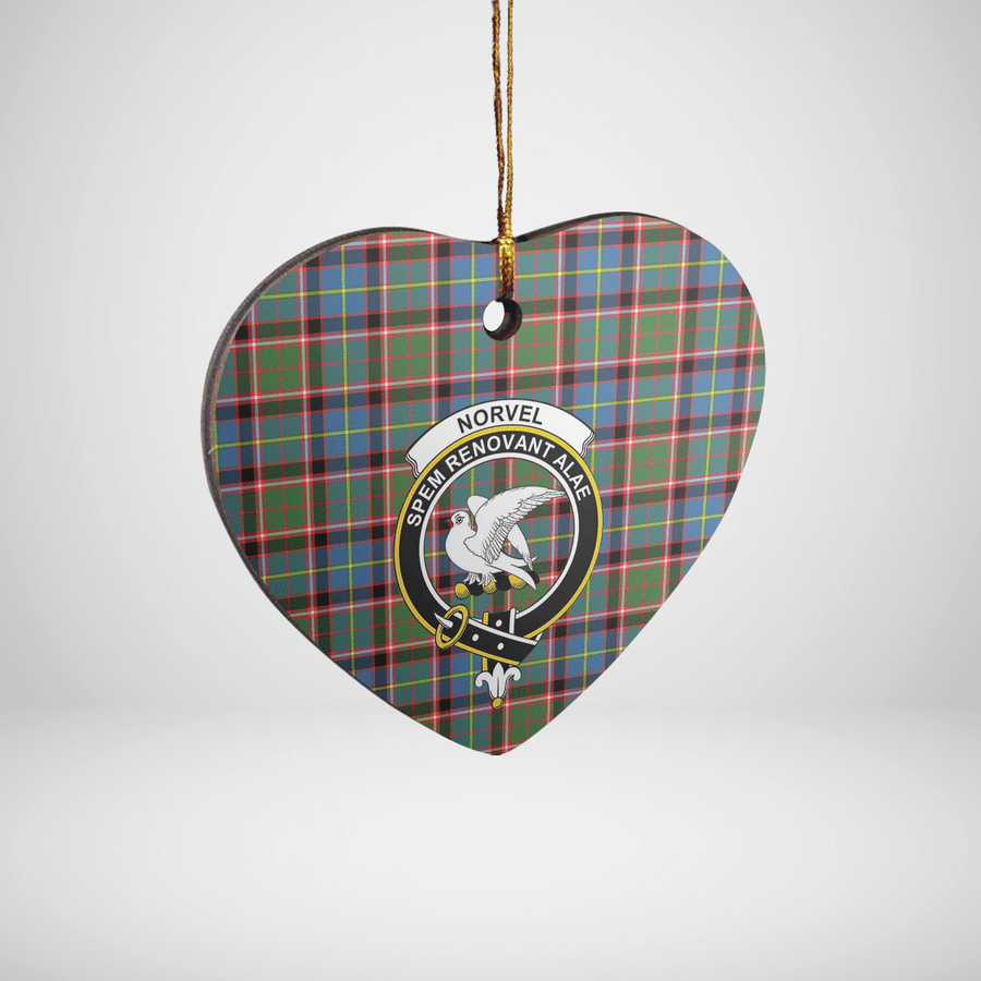 Clan Norvel (Stirling) Tartan Crest Heart Ceramic Ornament WA93 Norvel (Stirling) Tartan Tartan Christmas