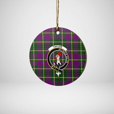 Clan Taylor Tartan Crest Round Ceramic Ornament