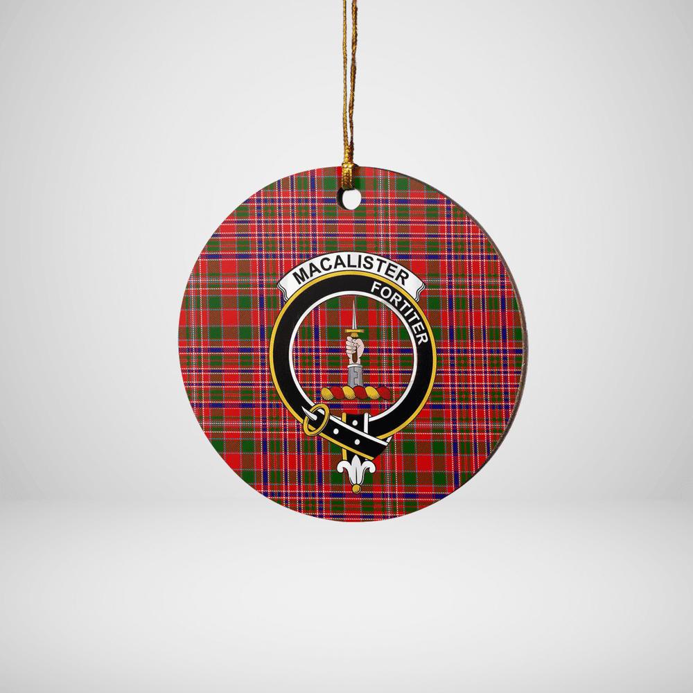 Clan MacAlister Modern Tartan Crest Round Ceramic Ornament WE37 MacAlister Modern Tartan Tartan Christmas