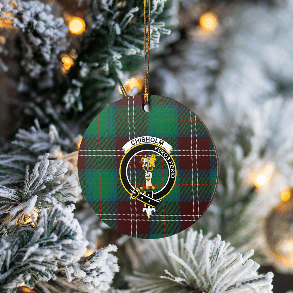 Clan Chisholm Hunting Ancient Tartan Crest Round Ceramic Ornament RR37 Chisholm Hunting Ancient Tartan Tartan Christmas