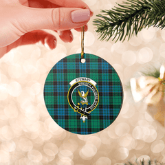 Clan Stewart Old Ancient Tartan Crest Round Ceramic Ornament RM46 Stewart Old Ancient Tartan Tartan Christmas