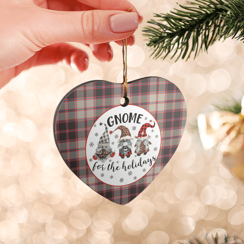 Clan MacPherson Hunting Ancient Tartan Tartan Crest Gnome Heart Ceramic Ornament HJ76 MacPherson Hunting Ancient Tartan Tartan Christmas