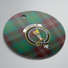Clan Chisholm Hunting Ancient Tartan Crest Round Ceramic Ornament RR37 Chisholm Hunting Ancient Tartan Tartan Christmas