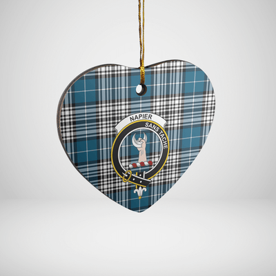 Clan Napier Modern Tartan Crest Heart Ceramic Ornament
