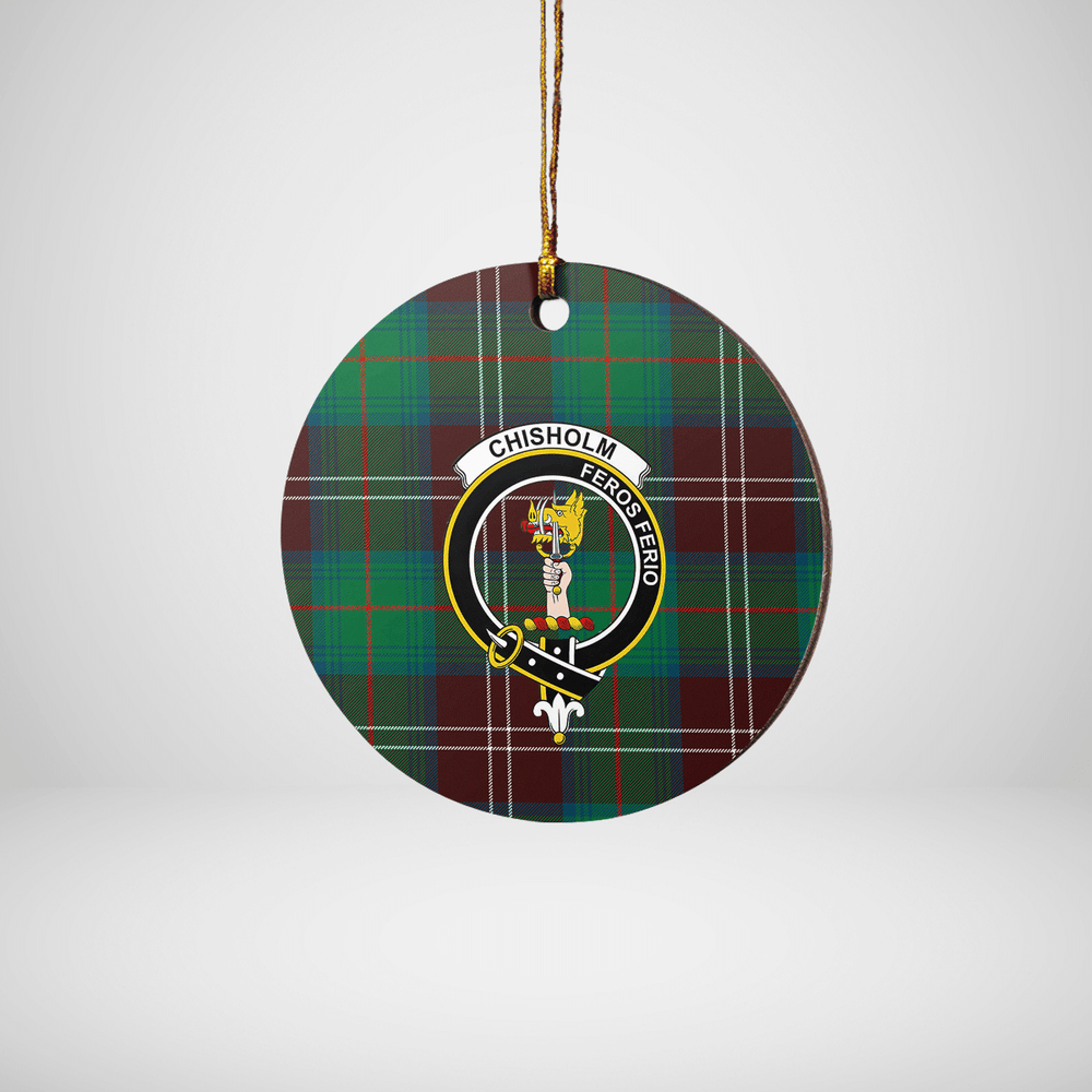 Clan Chisholm Hunting Ancient Tartan Crest Round Ceramic Ornament RR37 Chisholm Hunting Ancient Tartan Tartan Christmas