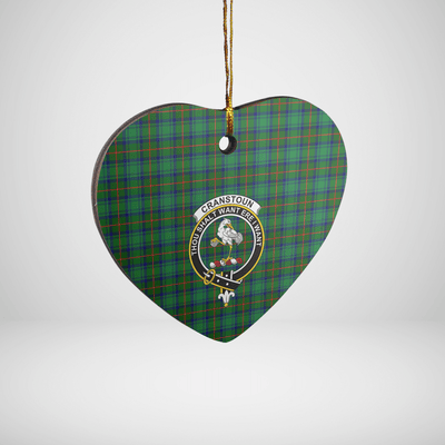 Clan Cranstoun Tartan Crest Heart Ceramic Ornament BA64