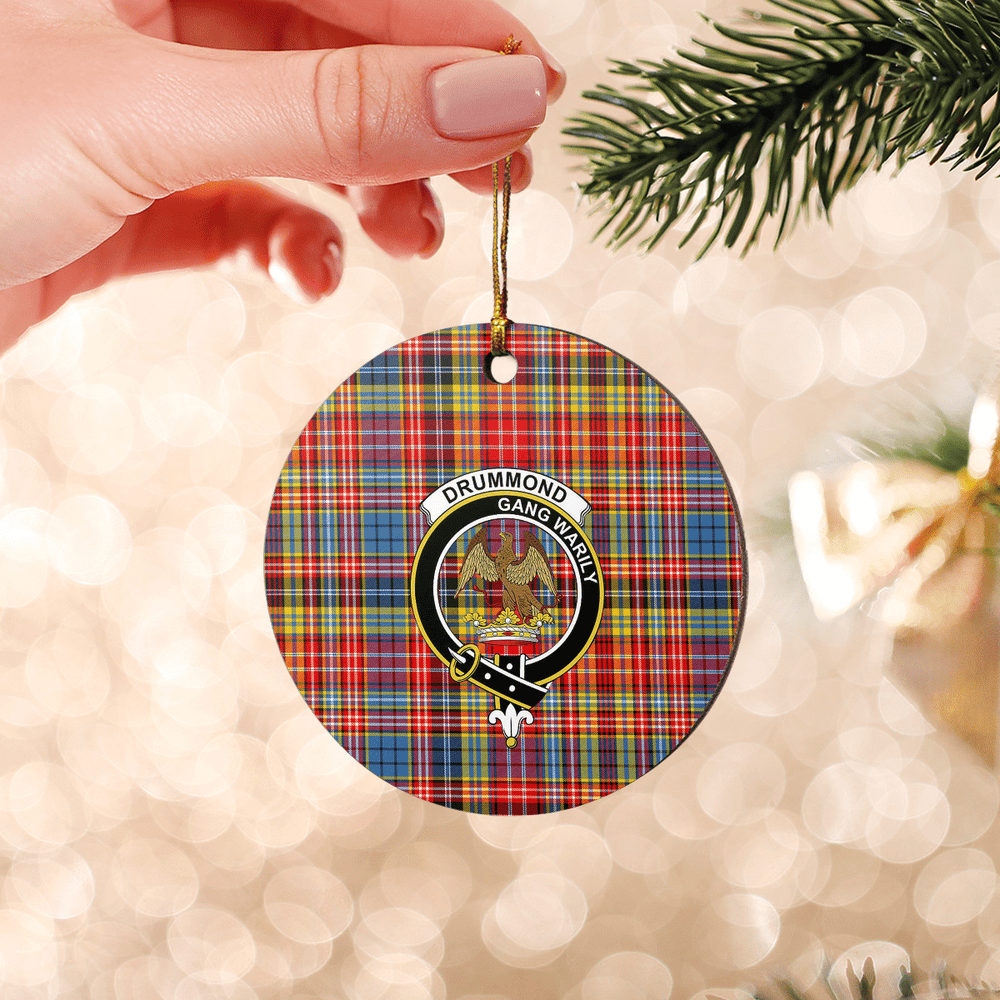 Clan Drummond of Strathallan Tartan Crest Round Ceramic Ornament RY17 Drummond of Strathallan Tartan Tartan Christmas