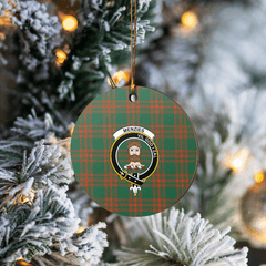 Clan Menzies Green Ancient Tartan Crest Round Ceramic Ornament NM23 Menzies Green Ancient Tartan Tartan Christmas