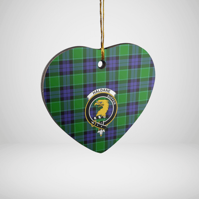 Clan Haldane 2 Tartan Crest Heart Ceramic Ornament