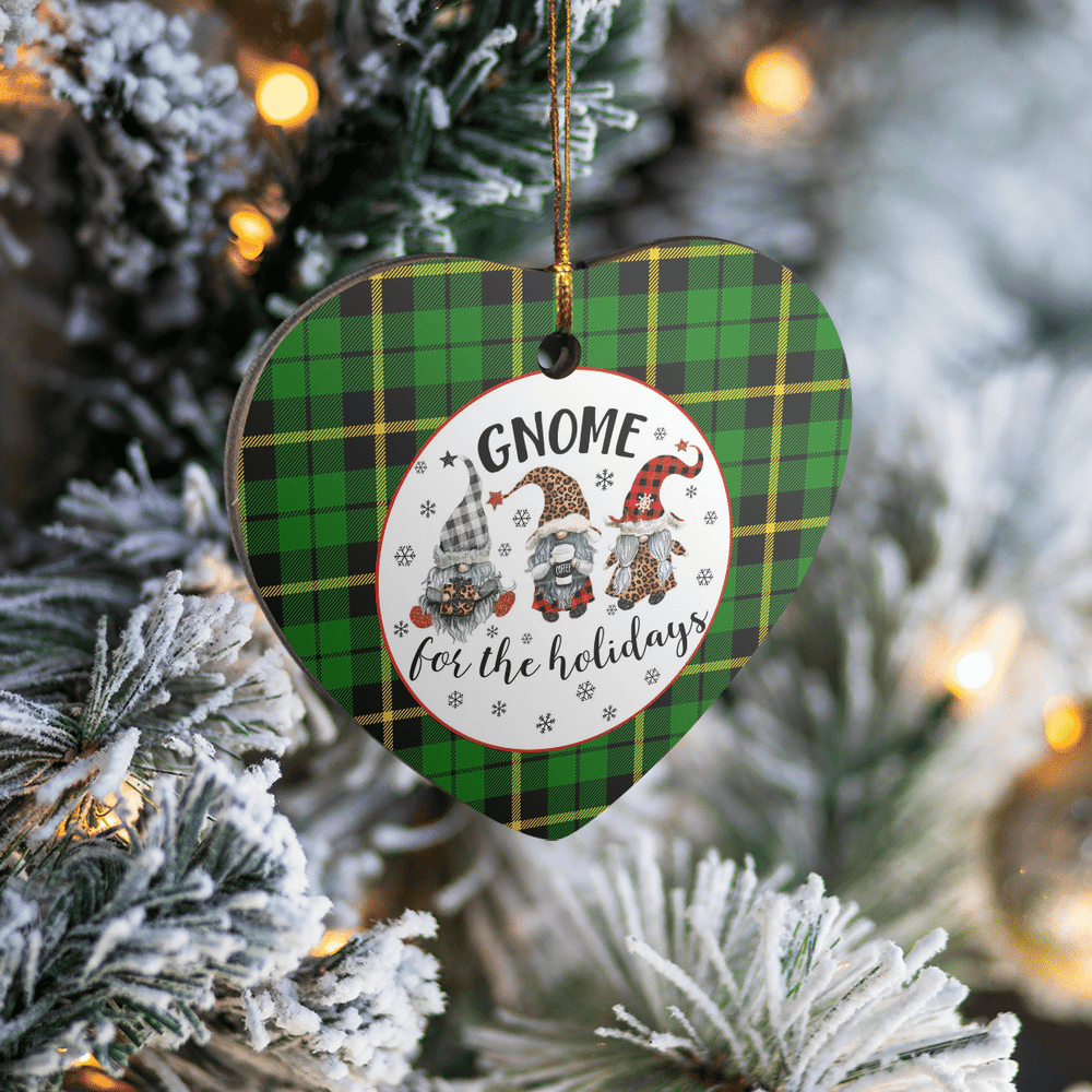 Clan Wallace Hunting Green Tartan Tartan Crest Gnome Heart Ceramic Ornament QI14 Wallace Hunting Green Tartan Tartan Christmas