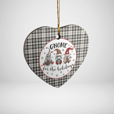 Clan Scott Black & White Ancient Tartan Tartan Crest Gnome Heart Ceramic Ornament HQ50