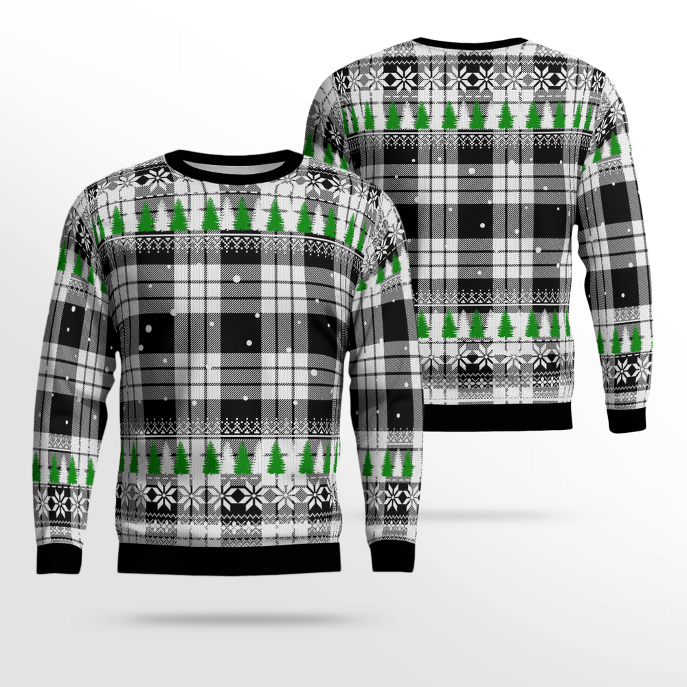 Clan MacFarlane Black & White Tartan Christmas Ugly Sweater UZ39 MacFarlane Black & White Tartan Tartan Ugly Sweater