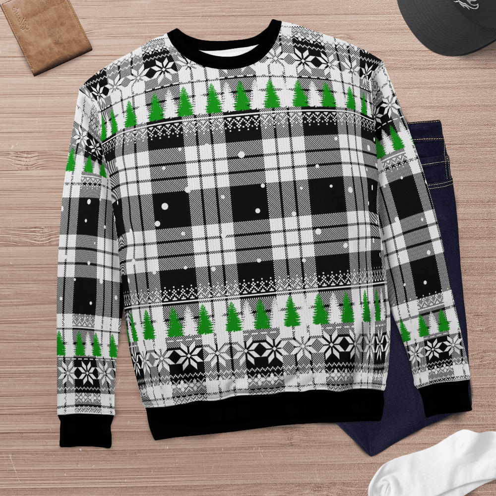 Clan MacFarlane Black & White Tartan Christmas Ugly Sweater UZ39 MacFarlane Black & White Tartan Tartan Ugly Sweater